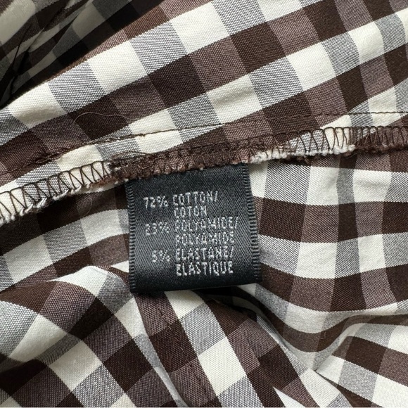 Lafayette 148 Brown Gingham Plaid Cropped Tie Front Shirt Top Size: 8 - Picture 9 of 14